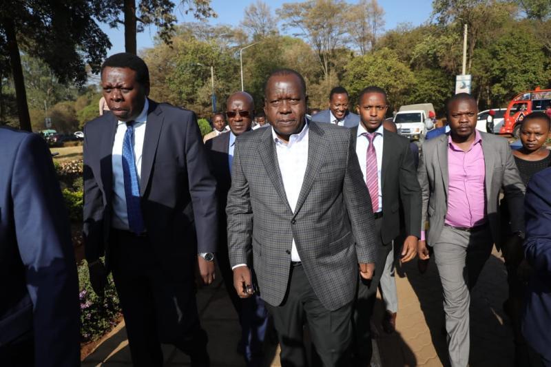 File image of Fred Matiang'i arriving at the DCI headquarters